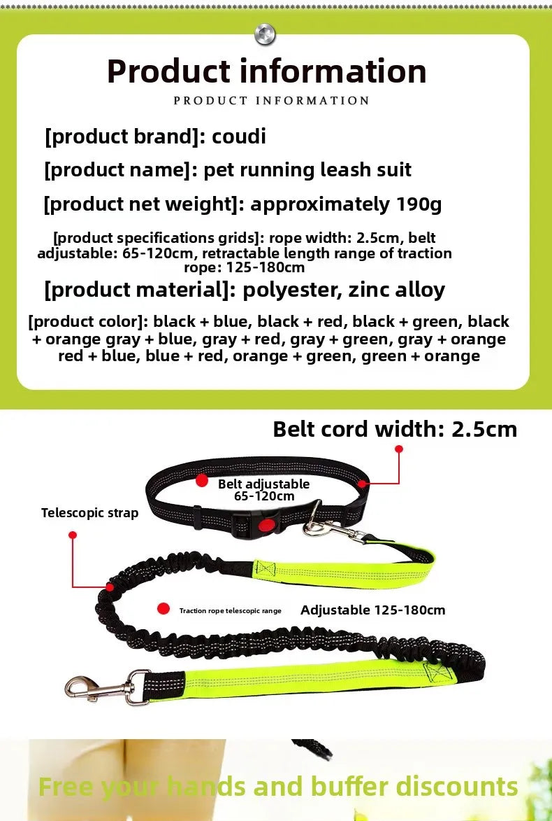 Hand Free Dog Leash for Pet Walking Running Jogging Adjustable Dog leash Waist Belt Chest Strap Traction Rope Dog Accessories