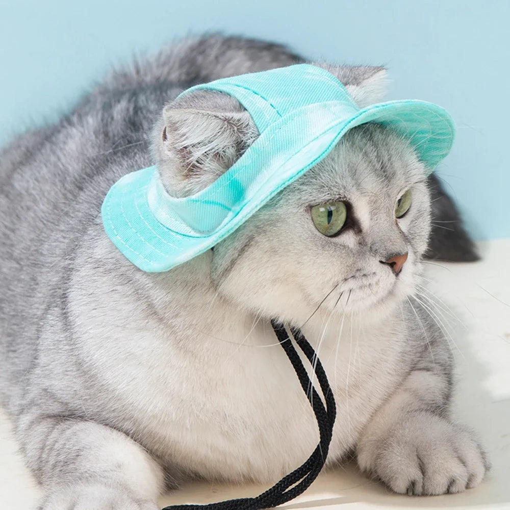 Dog Hat Fashion Adjustable Pet Bucket Hats with Ear Holes Summer Outdoor Round Brim Sun Hat for Samll Dogs Cats Pet Supplies