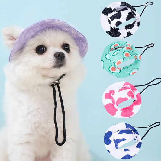 Dog Hat Fashion Adjustable Pet Bucket Hats with Ear Holes Summer Outdoor Round Brim Sun Hat for Samll Dogs Cats Pet Supplies